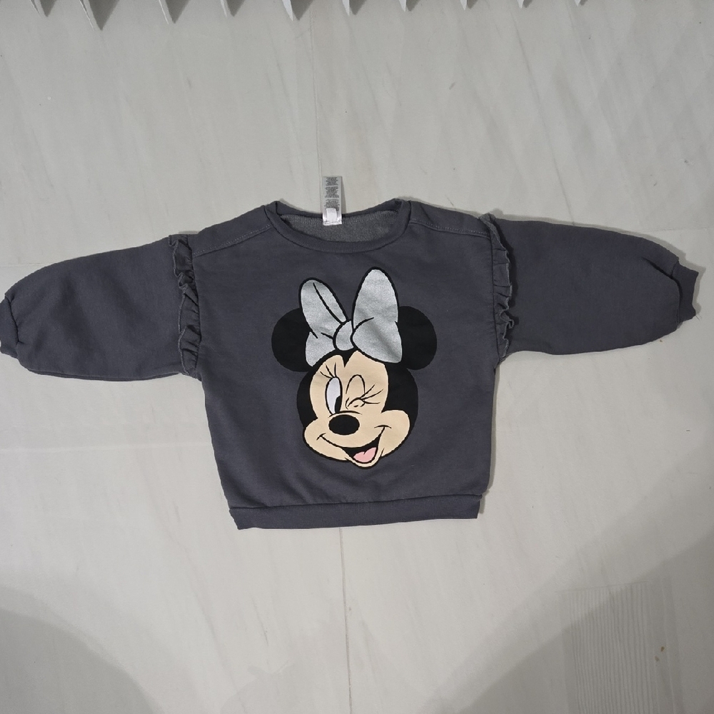 Disney Gray Minnie Mouse Sweatshirt with Iconic Design Girls 3 T